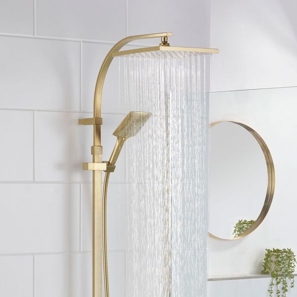 Bristan Qubo Brushed Brass Thermostatic Rigid Riser Diverter Bar Valve Shower Kit #3