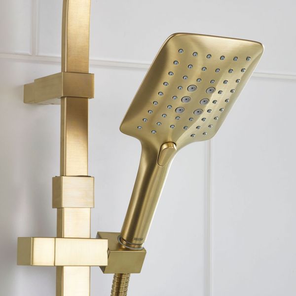 Bristan Qubo Brushed Brass Thermostatic Rigid Riser Diverter Bar Valve Shower Kit #5