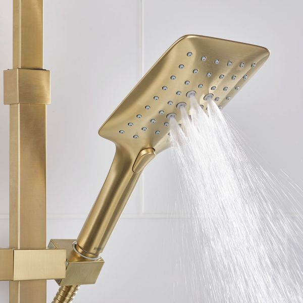Bristan Qubo Brushed Brass Thermostatic Rigid Riser Diverter Bar Valve Shower Kit #6