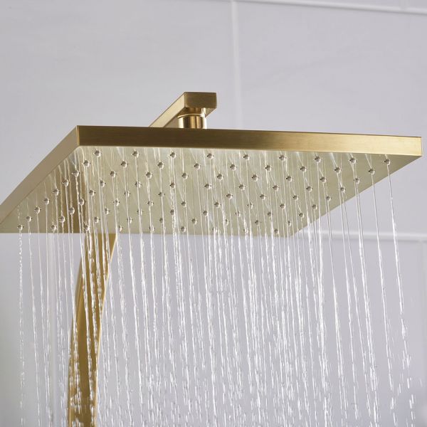Bristan Qubo Brushed Brass Thermostatic Rigid Riser Diverter Bar Valve Shower Kit #9