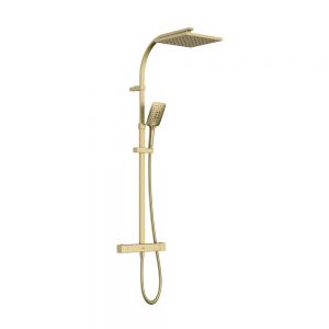 Bristan Qubo Brushed Brass Thermostatic Rigid Riser Diverter Bar Valve Shower Kit