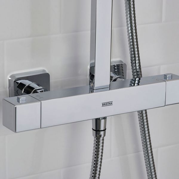 Bristan Qubo Chrome Thermostatic Rigid Riser Diverter Bar Valve Shower Kit #4