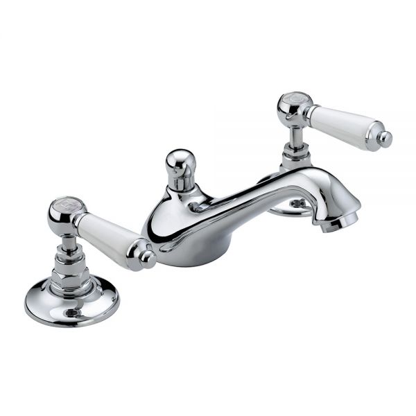 Bristan Renaissance2 Chrome Deck Mounted 3 Hole Basin Mixer Tap with Pop Up Waste