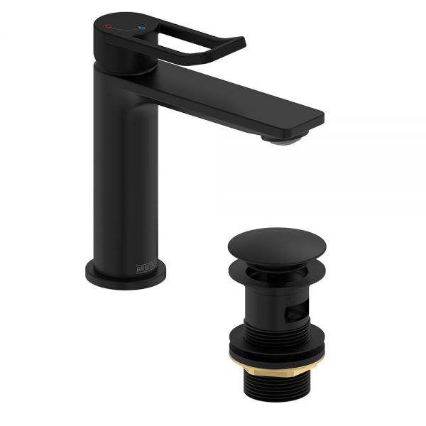Bristan Saffron Eco Start Black Mono Basin Mixer Tap with Clicker Waste #2