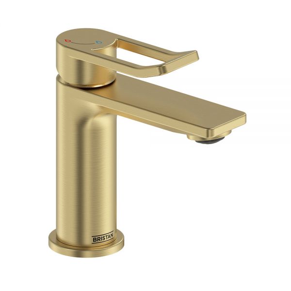 Bristan Saffron Eco Start Brushed Brass Mini Basin Mixer Tap with Clicker Waste
