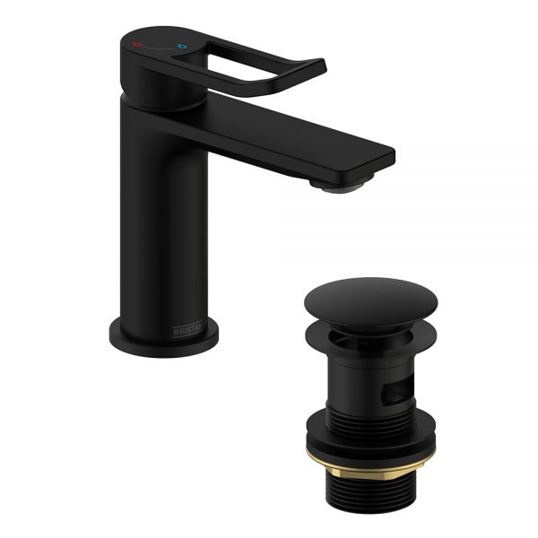 Bristan Saffron Eco Start Black Mini Basin Mixer Tap with Clicker Waste #2