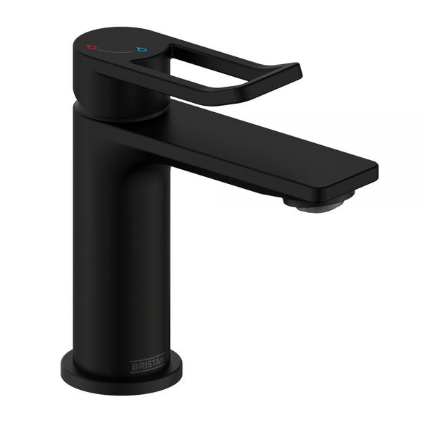 Bristan Saffron Black Eco Start Basin Mixer With Clicker Waste SAF ES Bas Blk