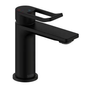 Bristan Saffron Eco Start Black Mini Basin Mixer Tap with Clicker Waste