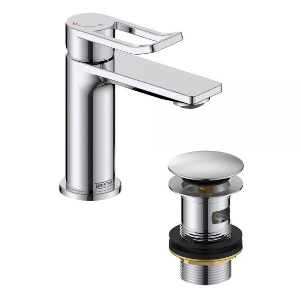 Bristan Saffron Eco Start Chrome Mini Basin Mixer Tap with Clicker Waste #2
