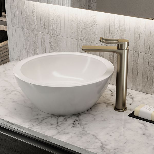 Bristan Saffron Eco Start Brushed Brass Tall Basin Mixer Tap with Clicker Waste #3