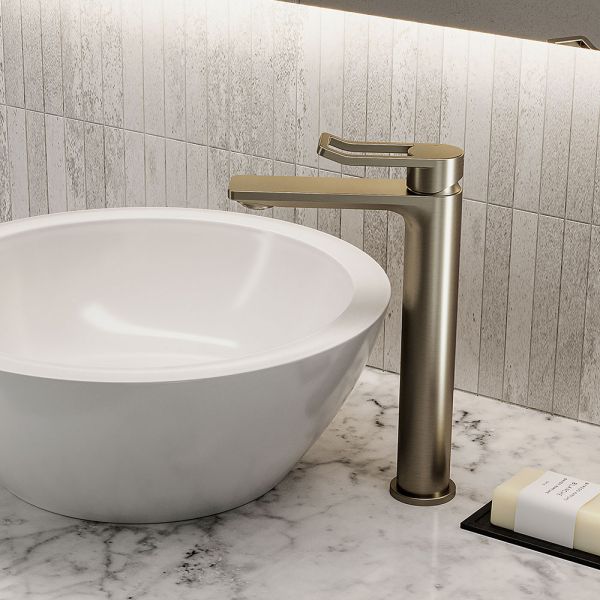 Bristan Saffron Eco Start Brushed Brass Tall Basin Mixer Tap with Clicker Waste #4