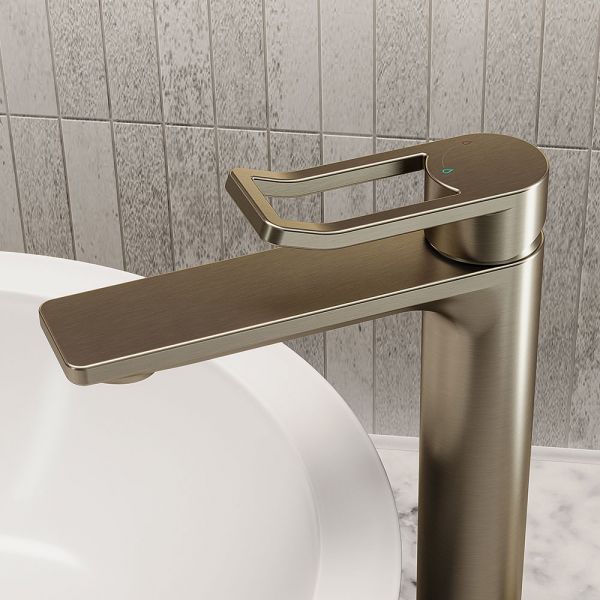 Bristan Saffron Eco Start Brushed Brass Tall Basin Mixer Tap with Clicker Waste #5