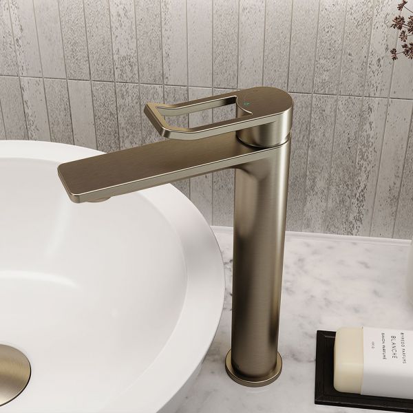 Bristan Saffron Eco Start Brushed Brass Tall Basin Mixer Tap with Clicker Waste #6