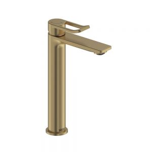 Bristan Saffron Eco Start Brushed Brass Tall Basin Mixer Tap with Clicker Waste