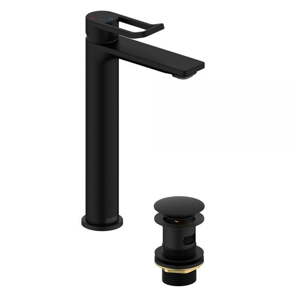 Bristan Saffron Eco Start Black Tall Basin Mixer Tap with Clicker Waste #2