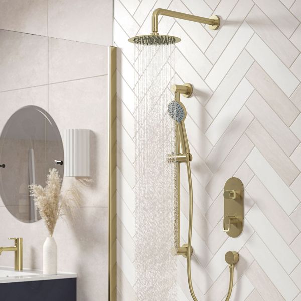 Bristan Saffron Brushed Brass 2 Outlet Shower Pack with Overhead Shower and Riser Rail Kit #3