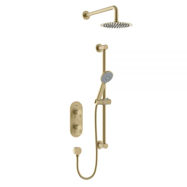 Bristan Saffron Brushed Brass 2 Outlet Shower Pack with Overhead Shower and Riser Rail Kit