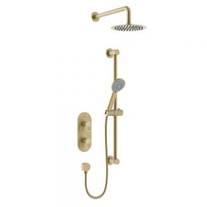 Bristan Saffron Brushed Brass 2 Outlet Shower Pack with Overhead Shower and Riser Rail Kit