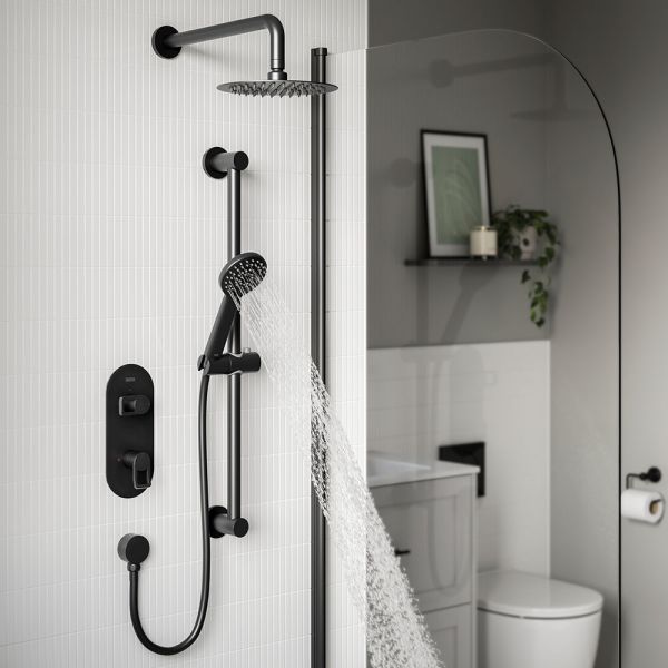 Bristan Saffron Matt Black 2 Outlet Shower Pack with Overhead Shower and Riser Rail Kit #3