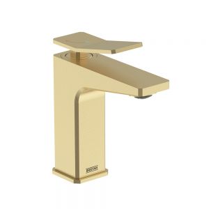 Bristan Tangram Eco Start Brushed Brass Mono Basin Mixer Tap with Clicker Waste