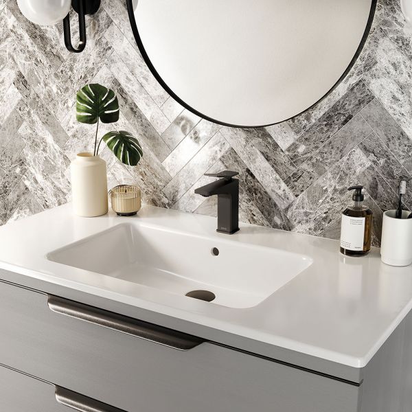 Bristan Tangram Eco Start Black Mono Basin Mixer Tap with Clicker Waste #4