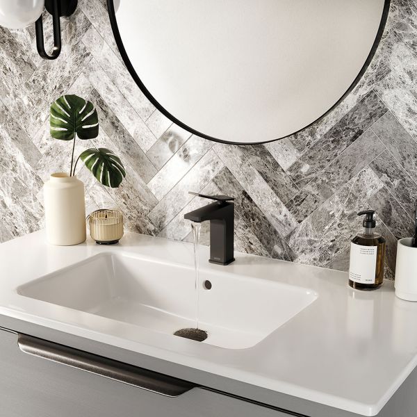 Bristan Tangram Eco Start Black Mono Basin Mixer Tap with Clicker Waste #6