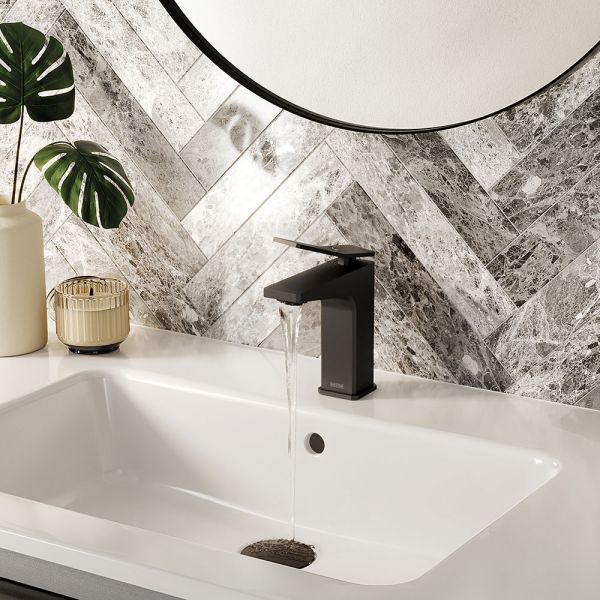 Bristan Tangram Eco Start Black Mono Basin Mixer Tap with Clicker Waste #7