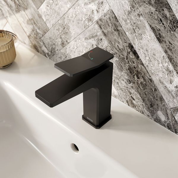 Bristan Tangram Eco Start Black Mono Basin Mixer Tap with Clicker Waste #8