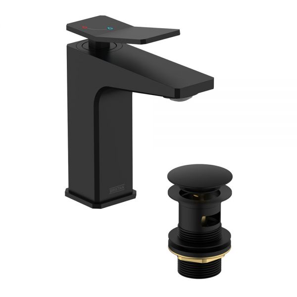 Bristan Tangram Eco Start Black Mono Basin Mixer Tap with Clicker Waste #2