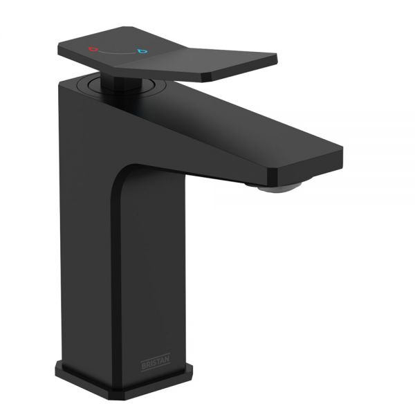 Bristan Tangram Eco Start Black Mono Basin Mixer Tap with Clicker Waste