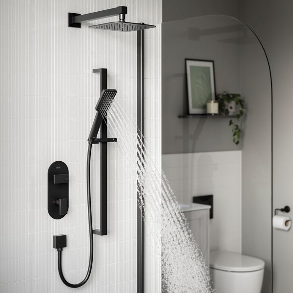 Bristan Tangram Matt Black 2 Outlet Shower Pack with Overhead Shower and Riser Rail Kit #2