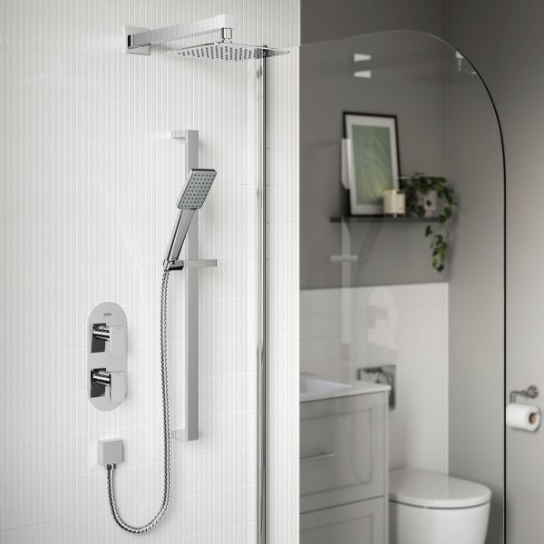 Bristan Tangram Chrome 2 Outlet Shower Pack with Overhead Shower and Riser Rail Kit #2