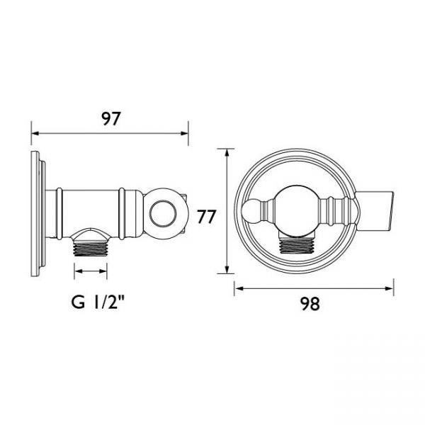 Bristan Traditional Round Wall Outlet with Handset Holder Chrome TD WORDHH04 C #2