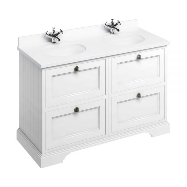 Burlington 1300 Matt White Freestanding 4 Drawer Vanity Unit and Minerva Basin