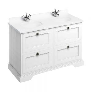 Burlington 1300 Matt White Freestanding 4 Drawer Vanity Unit and Minerva Basin