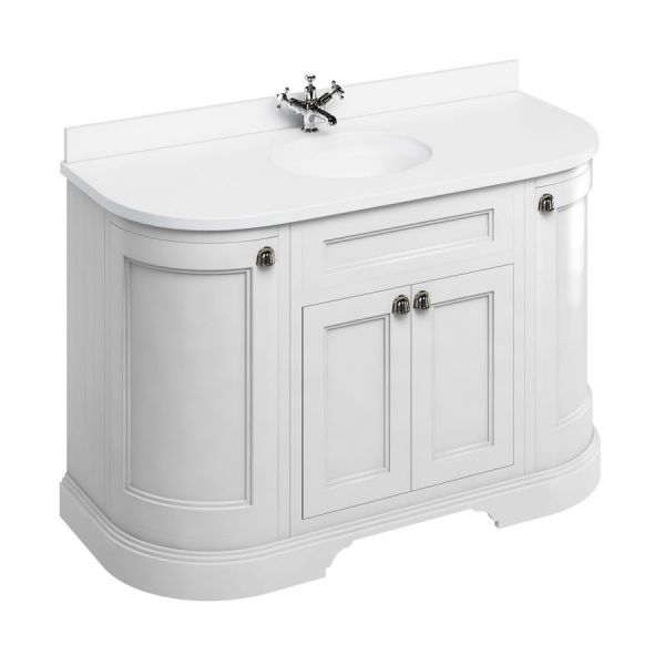 Burlington 1340 Matt White Freestanding 4 Door Curved Vanity Unit and Minerva Basin