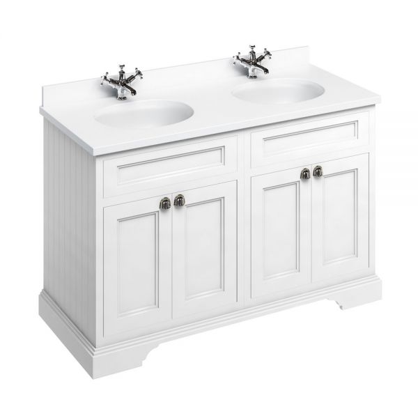 Burlington 1300 Matt White Freestanding 4 Door Vanity Unit and Minerva Basin