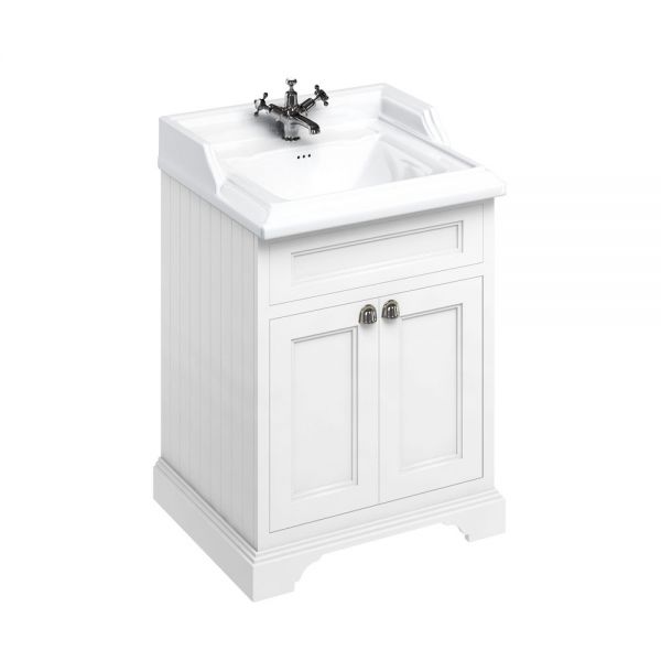 Burlington 650 Matt White Freestanding 2 Door Vanity Unit and Ceramic Basin