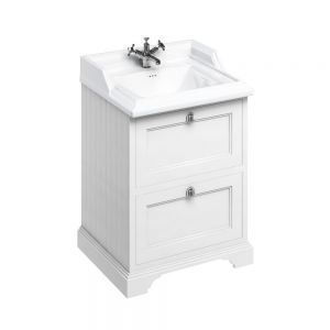 Burlington 650 Matt White Freestanding 2 Drawer Vanity Unit and Ceramic Basin