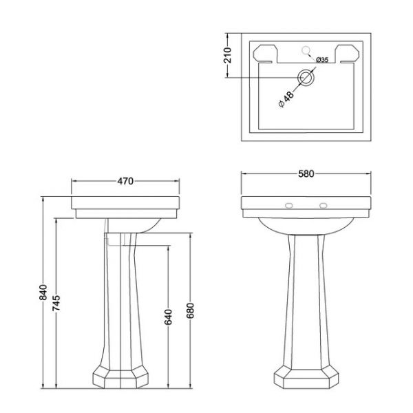 Burlington Contemporary 580mm Rectangular Basin and Pedestal B1 #2