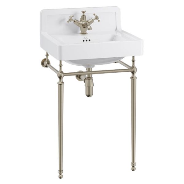 Burlington 560mm Upstand Basin and Brushed Nickel Washstand B1 UP 1TH