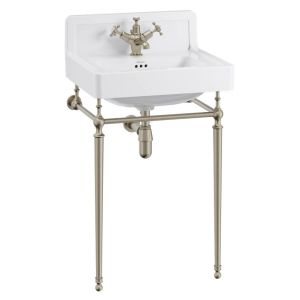 Burlington 560mm Upstand Basin and Brushed Nickel Washstand B1 UP 1TH