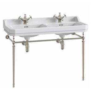 Burlington Edwardian 1200mm Rectangular Double Basin and Brushed Nickel Washstand B21
