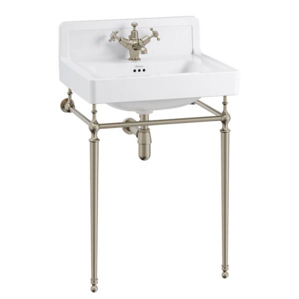Burlington 610mm Upstand Basin and Brushed Nickel Washstand B2 UP 1TH