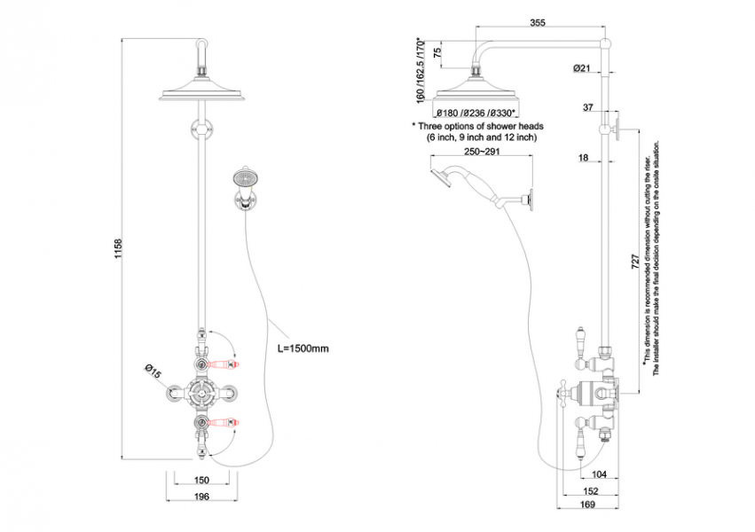 Burlington Avon Thermostatic Dual Function Exposed Shower Valve with 9 inch Shower Head and Handset #2