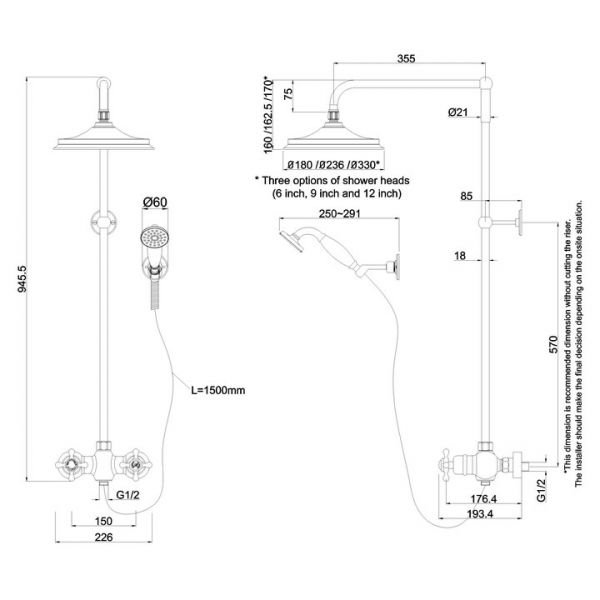 Burlington Eden Thermostatic Dual Function Exposed Shower Bar Valve with 12 inch Shower Head and Handset #2