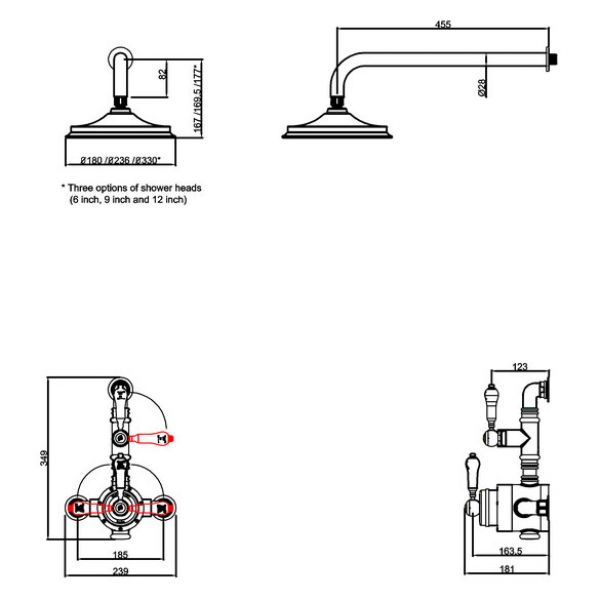 Burlington Stour Thermostatic Single Outlet Exposed Shower Valve and 9 inch Shower Head #2