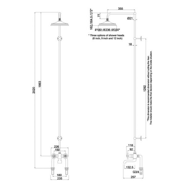 Burlington Tay Deck Mounted Thermostatic Bath Shower Mixer Valve with Riser and 12 inch Shower Head #2
