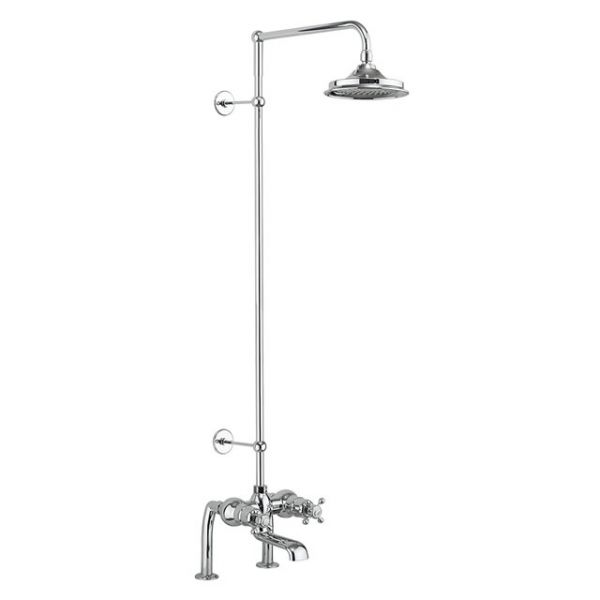 Burlington Tay Deck Mounted Thermostatic Bath Shower Mixer Valve with Riser and 12 inch Shower Head