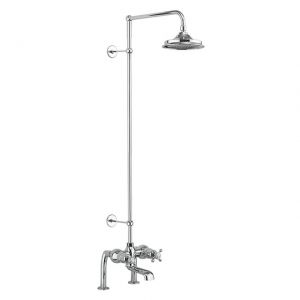 Burlington Tay Deck Mounted Thermostatic Bath Shower Mixer Valve with Riser and 12 inch Shower Head